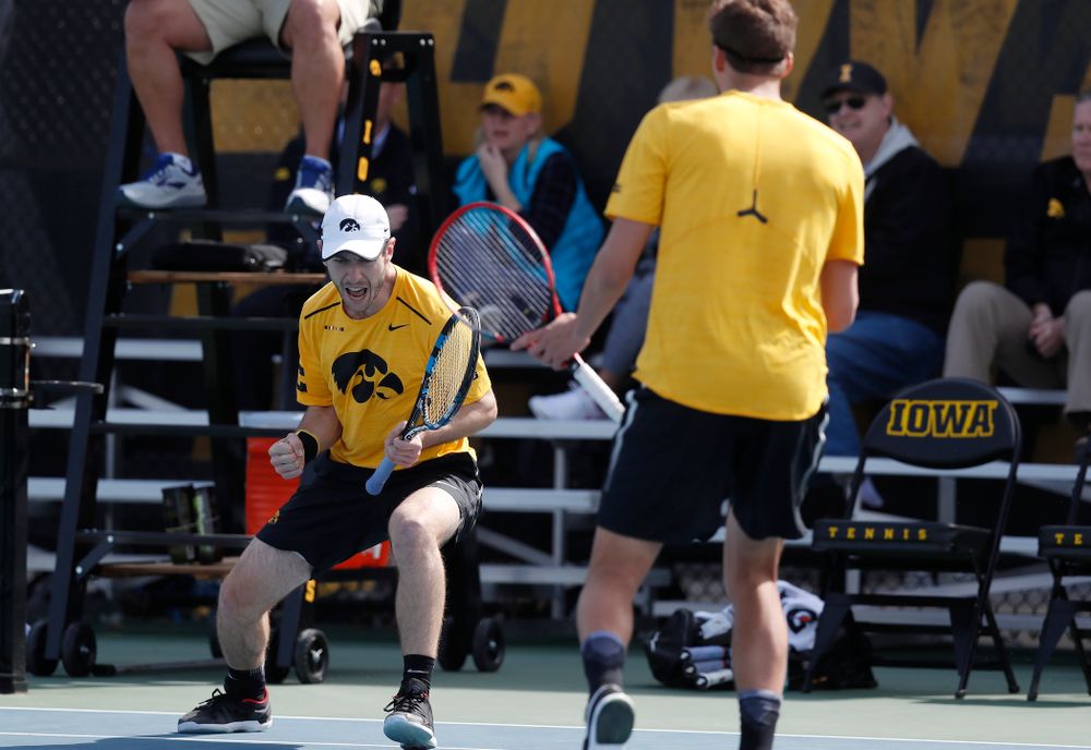 Jake Jacoby and Joe Tyler against Northwestern in the first round of the 2018 Big Ten Men's Tennis Tournament Thursday, April 26, 2018 at the Hawkeye Tennis and Recreation Complex. (Brian Ray/hawkeyesports.com)