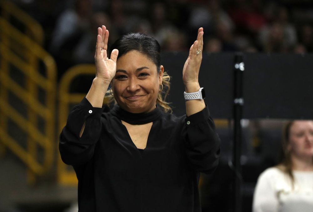 Iowa's head coach Larissa Libby during their meet against the Rutgers Scarlet Knights Saturday, January 26, 2019 at Carver-Hawkeye Arena. (Brian Ray/hawkeyesports.com)