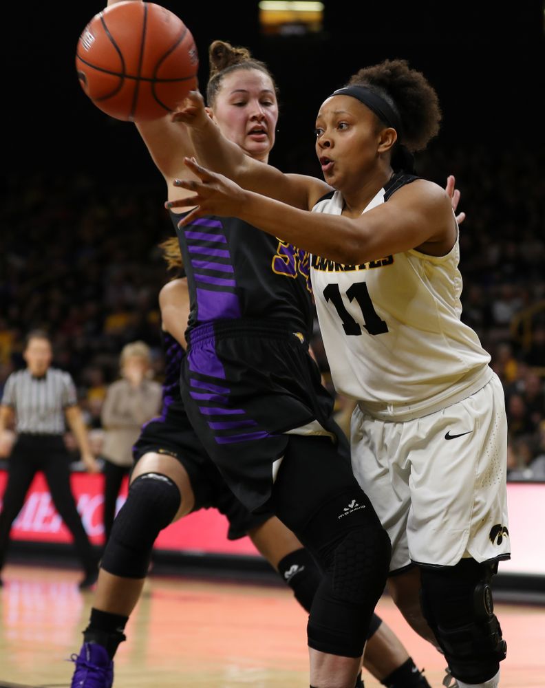 Iowa Hawkeyes guard Tania Davis (11) against the Northern Iowa Panthers in the Hy-Vee Classic Sunday, December 16, 2018 at Carver-Hawkeye Arena. (Brian Ray/hawkeyesports.com)