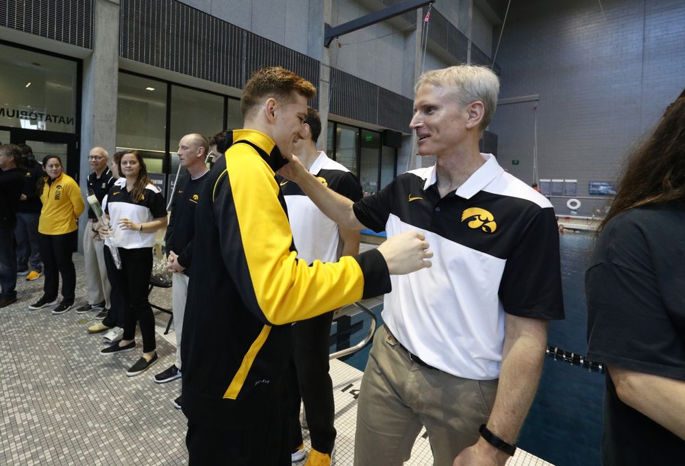 Michal Brzus is introduced during senior day before a double dual against Wisconsin and Northwestern Saturday, January 19, 2019 at the Campus Recreation and Wellness Center. (Brian Ray/hawkeyesports.com)
