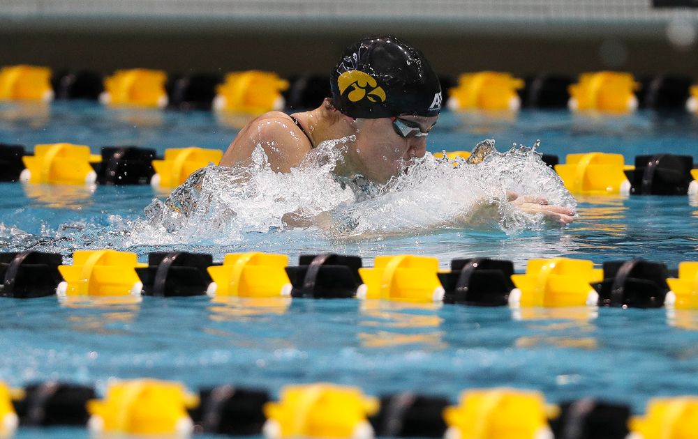 Iowa's Sage Ohelensehlen competes in the 200-yard breaststroke during the third day of the Hawkeye Invitational at the Campus Recreation and Wellness Center on November 17, 2018. (Tork Mason/hawkeyesports.com)
