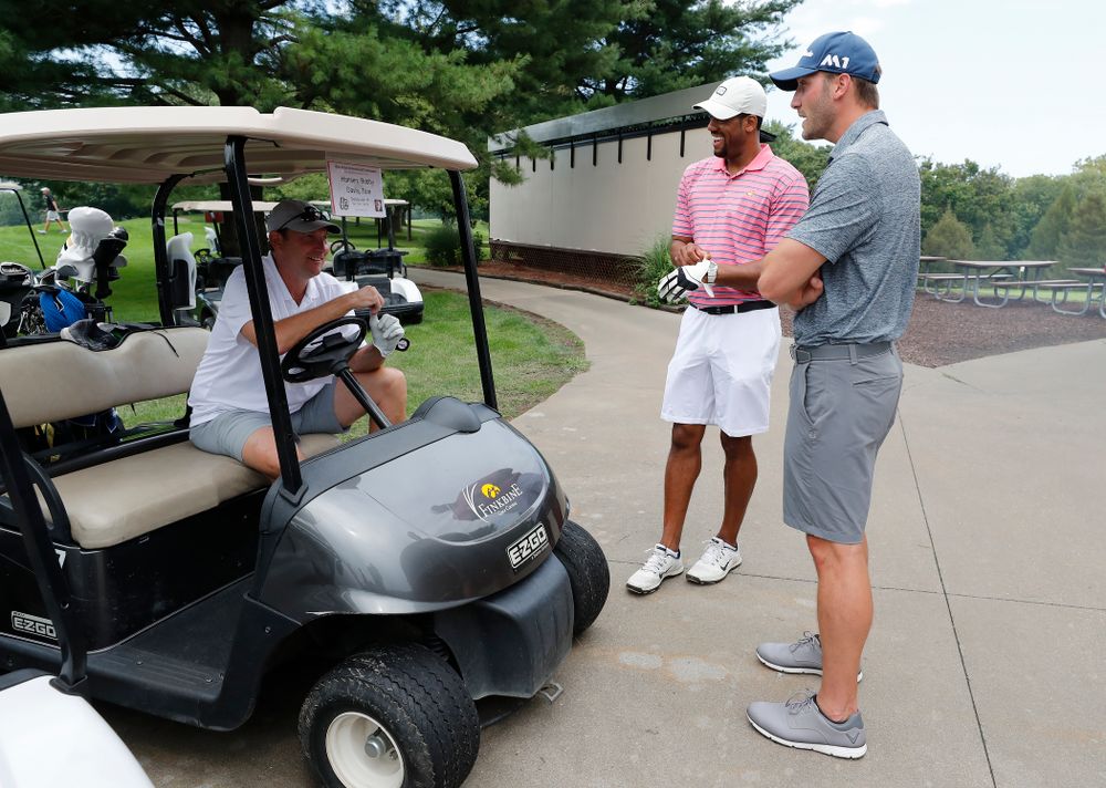 Bobby Hansen, Duez Henderson, and Adam Haluska during the 2018 Chris Street Memorial Golf Outing Monday, August 27, 2018 at Finkbine Golf Course. (Brian Ray/hawkeyesports.com)