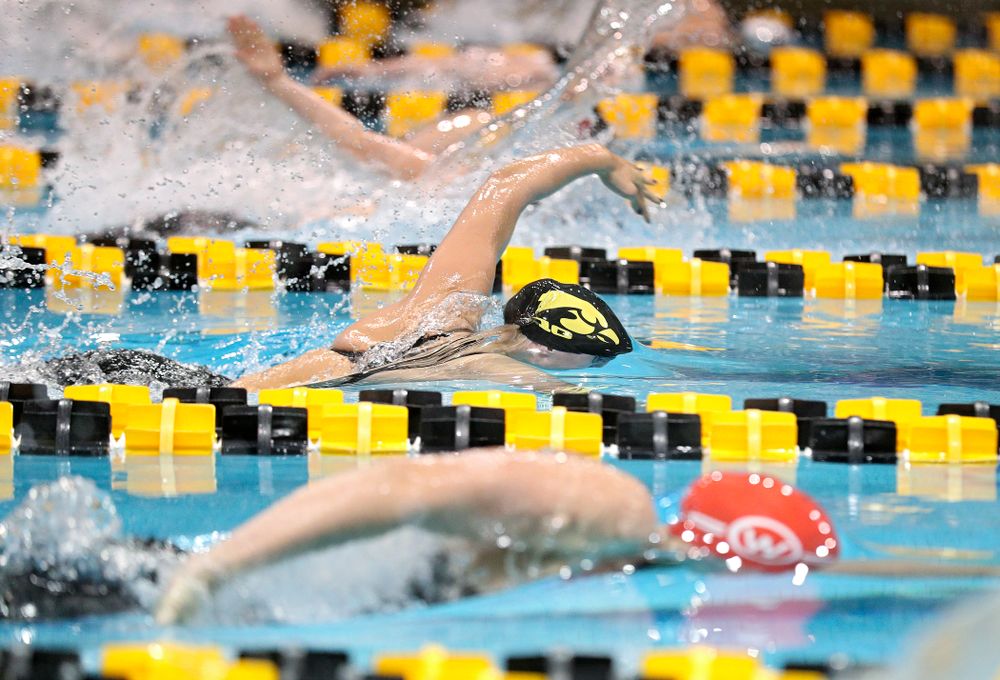 Iowa’s Hannah Burvill swims the women’s 100 yard freestyle consolation final event during the 2020 Women’s Big Ten Swimming and Diving Championships at the Campus Recreation and Wellness Center in Iowa City on Saturday, February 22, 2020. (Stephen Mally/hawkeyesports.com)