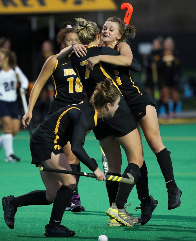 Iowa Hawkeyes forward Madeleine Murphy (26) celebrates after scoring her third goal during a game against No. 6 Penn State at Grant Field on October 12, 2018. (Tork Mason/hawkeyesports.com)