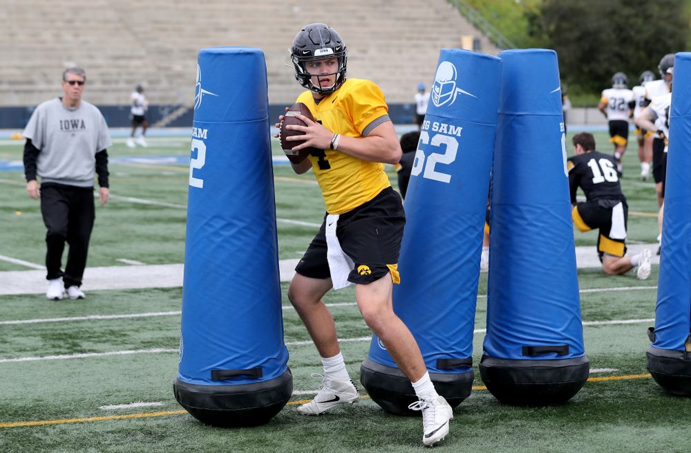 Iowa Hawkeyes quarterback Nate Stanley (4) during practice Sunday, December 22, 2019 at Mesa Community College in San Diego. (Brian Ray/hawkeyesports.com)