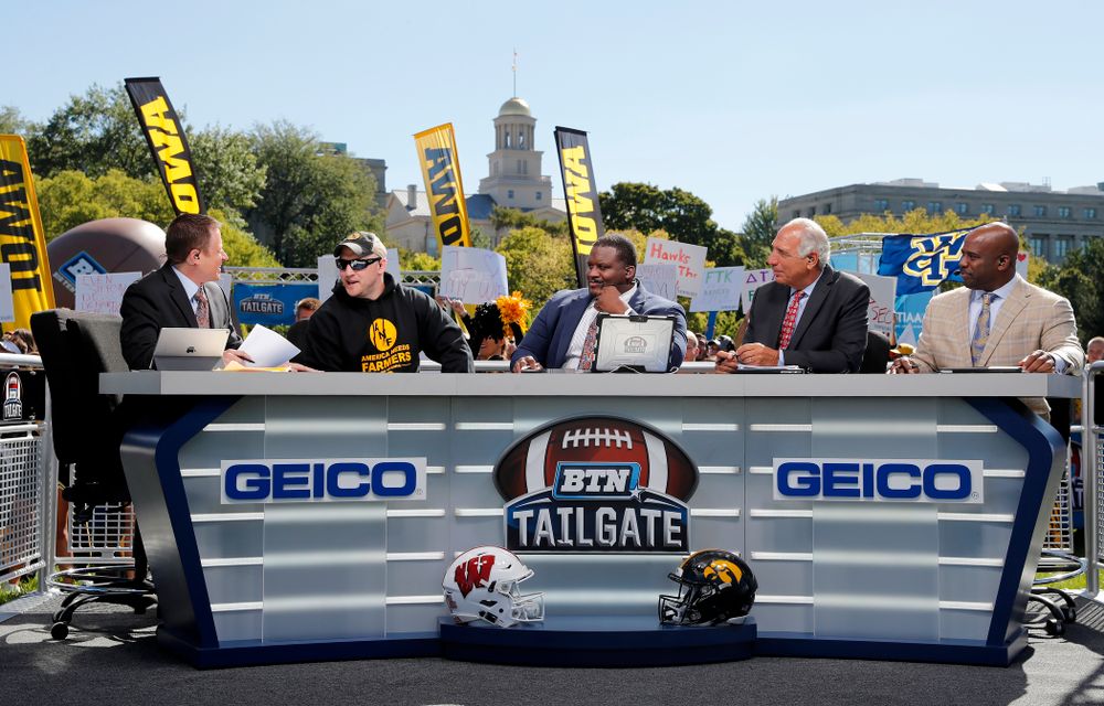 Guest picker Pat Angerer as the BTN Tailgate does a live show Saturday, September 22, 2018 at Hubbard Park on the University of Iowa Campus. (Brian Ray/hawkeyesports.com)