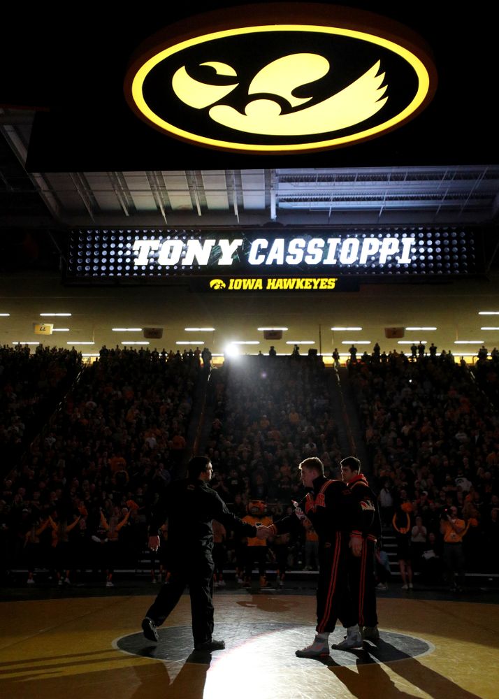 Tony Cassioppi is introduced before the Iowa Hawkeyes meet against Oklahoma State’s at pounds Sunday, February 23, 2020 at Carver-Hawkeye Arena. (Brian Ray/hawkeyesports.com)
