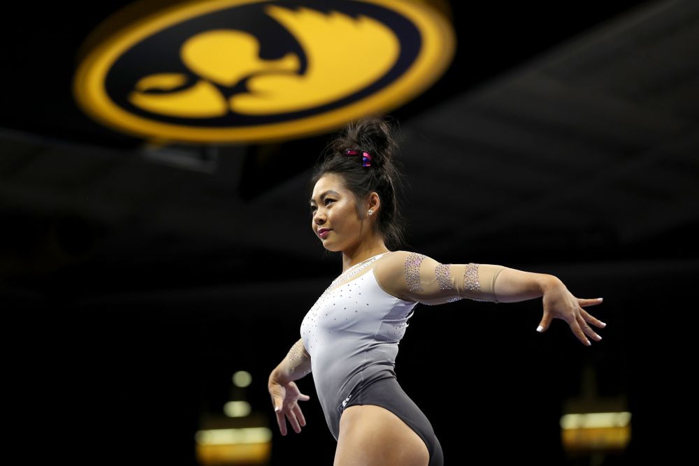 IowaÕs Clair Kaji competes on the beam against Ball State and Air Force Saturday, January 11, 2020 at Carver-Hawkeye Arena. (Brian Ray/hawkeyesports.com)