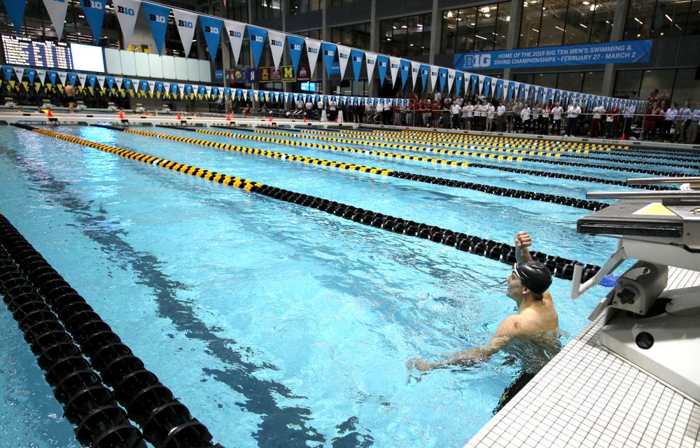 Iowa's Anze Fers Erzen swims the 200-yard IM during the bonus final of the second day at the 2019 Big Ten Swimming and Diving Championships Thursday, February 28, 2019 at the Campus Wellness and Recreation Center. (Brian Ray/hawkeyesports.com)