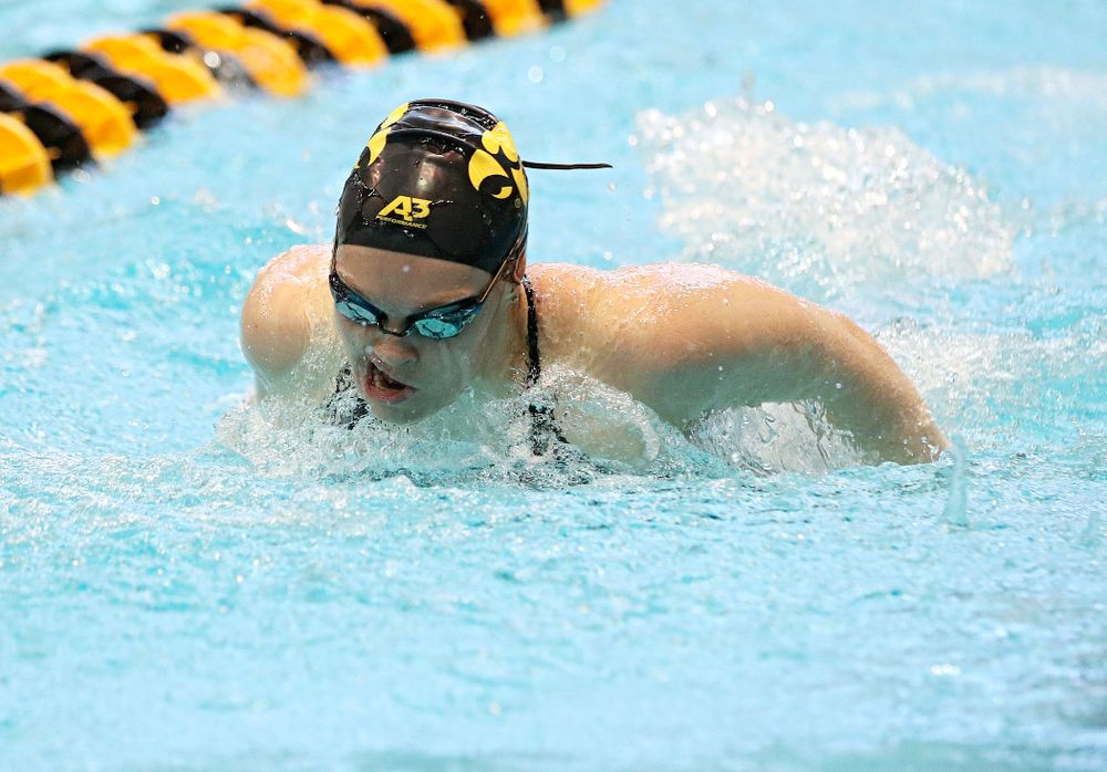 Iowa’s Georgia Clark swims the women’s 400 yard individual medley preliminary event during the 2020 Women’s Big Ten Swimming and Diving Championships at the Campus Recreation and Wellness Center in Iowa City on Friday, February 21, 2020. (Stephen Mally/hawkeyesports.com)
