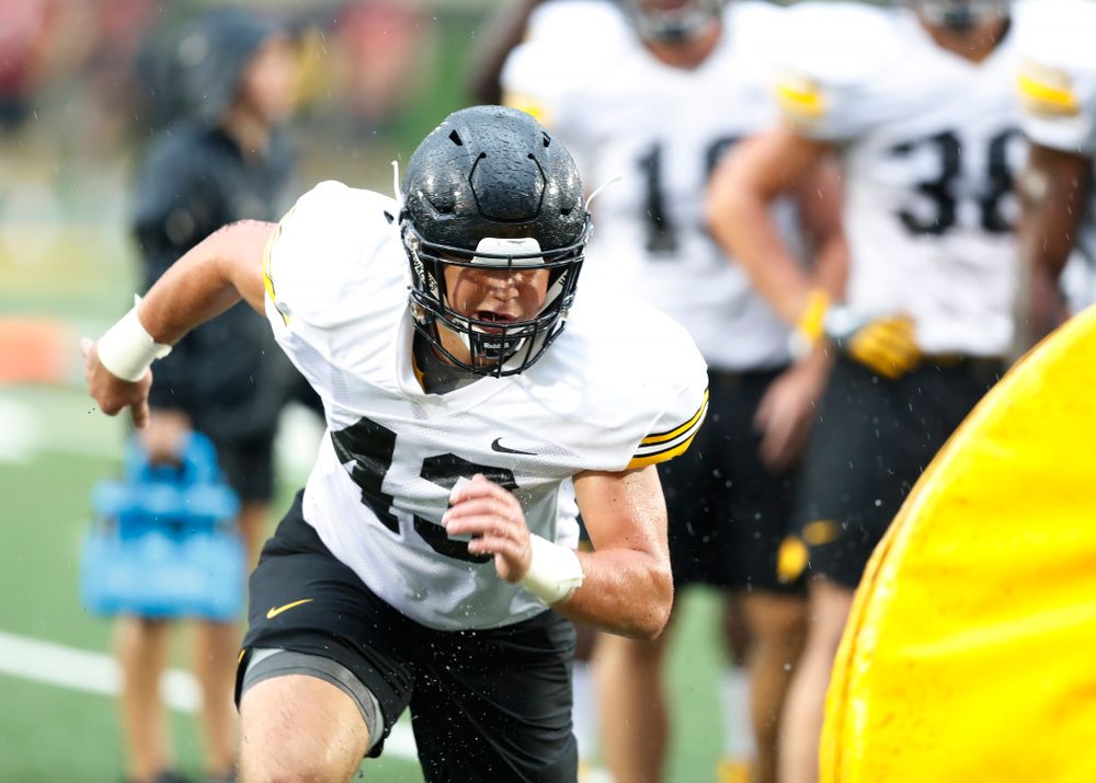 Iowa Hawkeyes linebacker Dillon Doyle (43) during camp practice No. 15  Monday, August 20, 2018 at the Hansen Football Performance Center. (Brian Ray/hawkeyesports.com)
