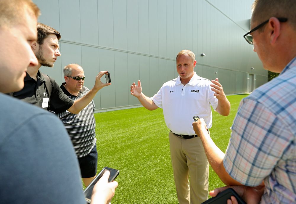 Iowa Hawkeyes linebackers coach Seth Wallace answers questions during Iowa Football Media Day at the Hansen Football Performance Center in Iowa City on Friday, Aug 9, 2019. (Stephen Mally/hawkeyesports.com)