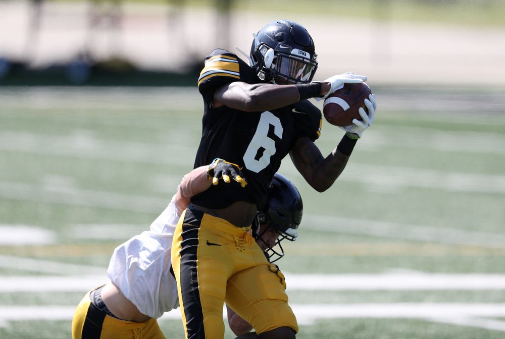 Iowa Hawkeyes wide receiver Ihmir Smith-Marsette (6) during Fall Camp Practice No. 5 Tuesday, August 6, 2019 at the Ronald D. and Margaret L. Kenyon Football Practice Facility. (Brian Ray/hawkeyesports.com)