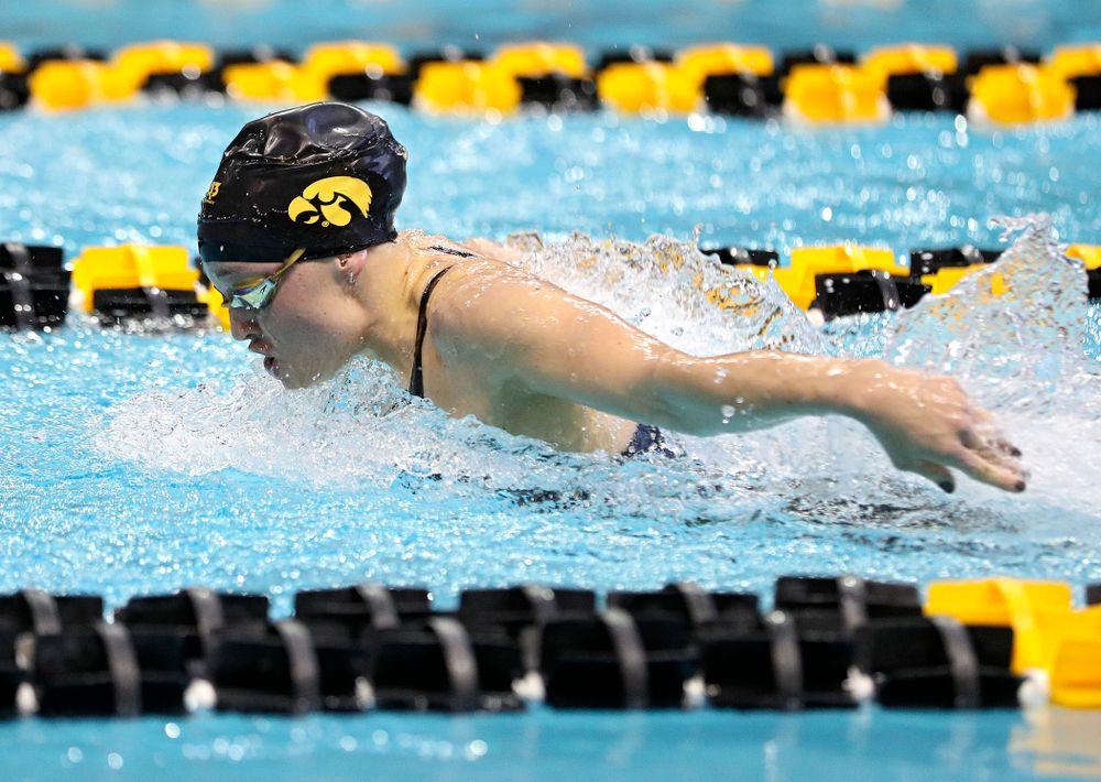 Iowa’s Grace Reeder swims in the women’s 200 yard butterfly preliminary event during the 2020 Women’s Big Ten Swimming and Diving Championships at the Campus Recreation and Wellness Center in Iowa City on Saturday, February 22, 2020. (Stephen Mally/hawkeyesports.com)