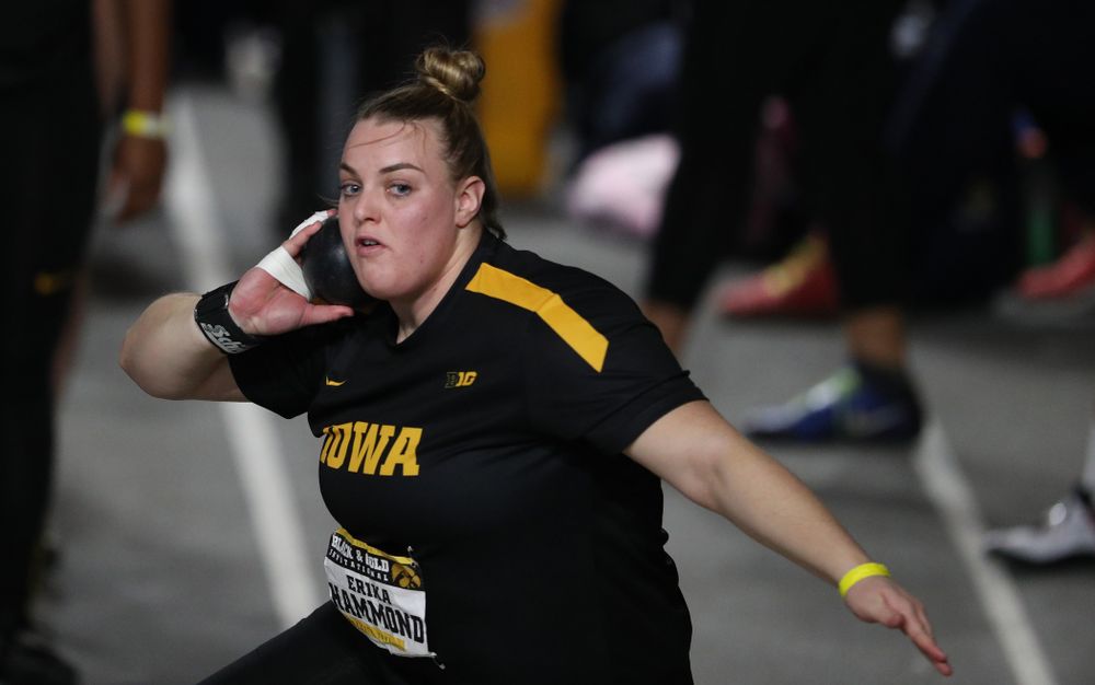 Iowa's Erika Hammond competes in the Shot Put during the Black and Gold Premier meet Saturday, January 26, 2019 at the Recreation Building. (Brian Ray/hawkeyesports.com)