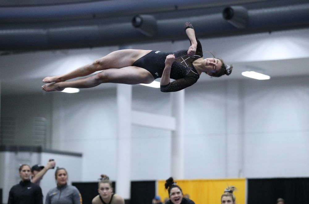 Bridget Killian competes on the floor during the Black and Gold intrasquad meet Saturday, December 1, 2018 at the University of Iowa Field House. (Brian Ray/hawkeyesports.com)