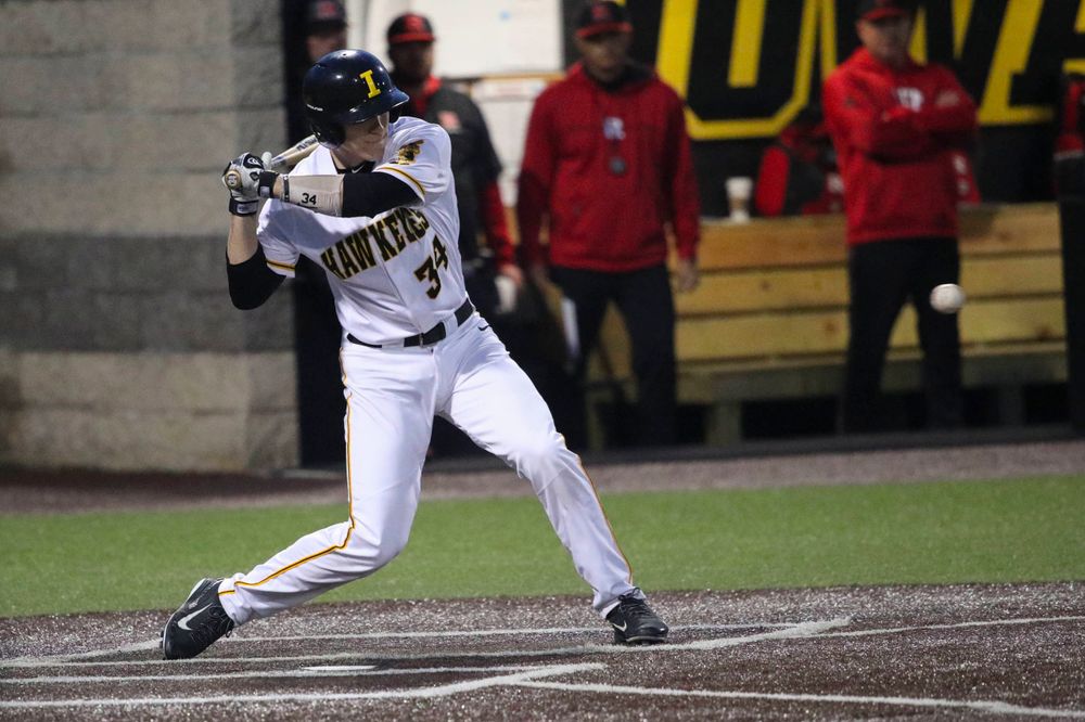 Iowa catcher Austin Martin  at game 1 vs Rutgers on Friday, April 5, 2019 at Duane Banks Field. (Lily Smith/hawkeyesports.com)