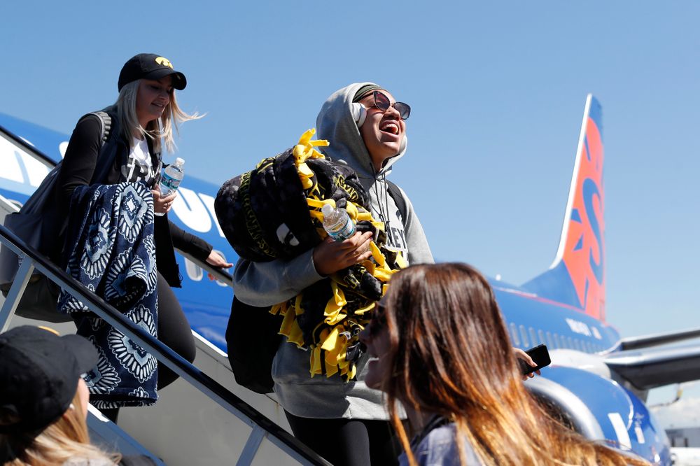 Iowa Hawkeyes forward Chase Coley (4) as they arrive in Los Angeles for the first round of the 2018 NCAA Tournament Thursday, March 15, 2018 at LAX. (Brian Ray/hawkeyesports.com)