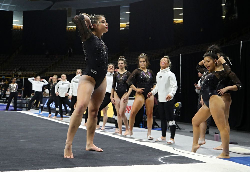 Iowa’s Ariana Agrapides competes on the floor during their meet at Carver-Hawkeye Arena in Iowa City on Sunday, March 8, 2020. (Stephen Mally/hawkeyesports.com)