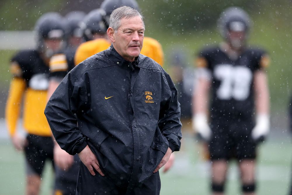 Iowa Hawkeyes head coach Kirk Ferentz watches the action during practice Monday, December 23, 2019 at Mesa College in San Diego. (Brian Ray/hawkeyesports.com)