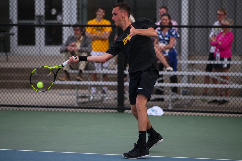 IowaÕs Kareem Allaf at tennis vs Illinois State on Sunday, April 21, 2019 at the Hawkeye Tennis and Recreation Complex. (Lily Smith/hawkeyesports.com)