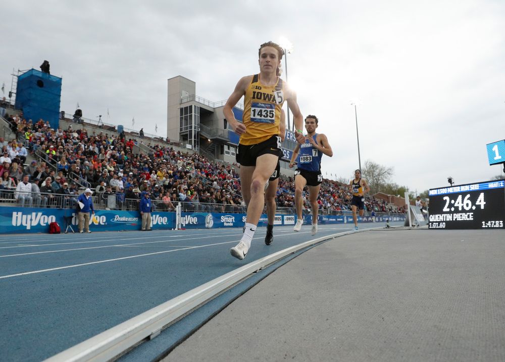 Iowa's Nathan Mylenek runs the men's 1500 meter run event during the second day of the Drake Relays at Drake Stadium in Des Moines on Friday, Apr. 26, 2019. (Stephen Mally/hawkeyesports.com)