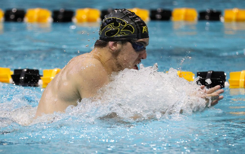 Iowa's Weston Credit competes in the 200-yard breaststroke during the third day of the Hawkeye Invitational at the Campus Recreation and Wellness Center on November 17, 2018. (Tork Mason/hawkeyesports.com)