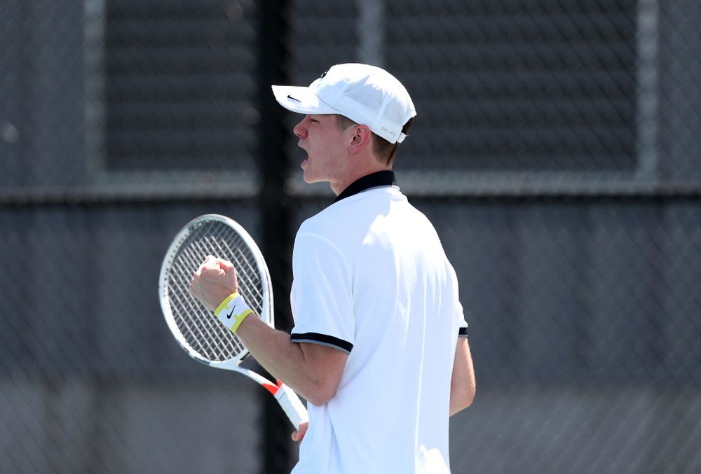 IowaÕs Jason Kerst against the Michigan Wolverines Sunday, April 21, 2019 at the Hawkeye Tennis and Recreation Complex. (Brian Ray/hawkeyesports.com)