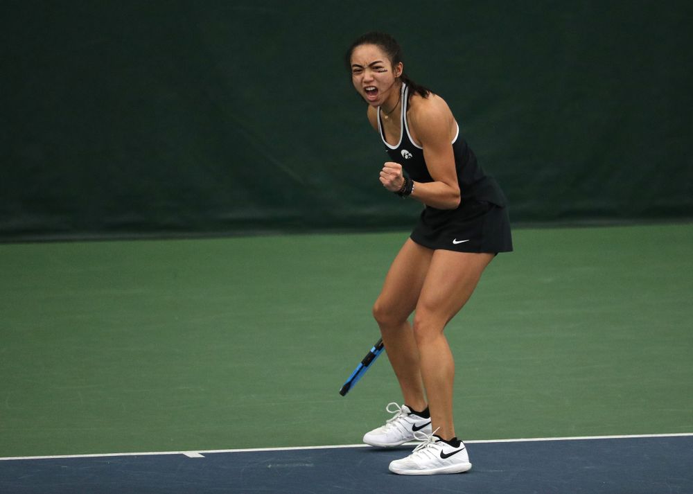 Iowa's Michelle Bacalla against the Penn State Nittany Lions Sunday, February 24, 2019 at the Hawkeye Tennis and Recreation Complex. (Brian Ray/hawkeyesports.com)