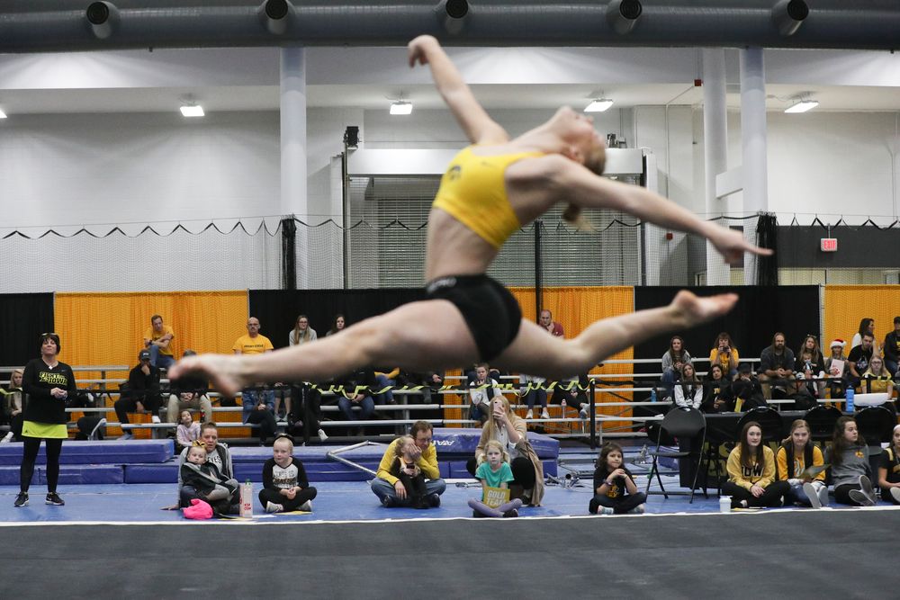 Allyson Steffensmeier performs a floor routine during the Iowa women’s gymnastics Black and Gold Intraquad Meet on Saturday, December 7, 2019 at the UI Field House. (Lily Smith/hawkeyesports.com)