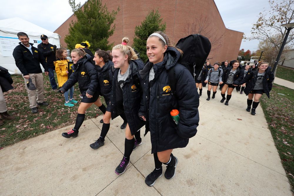 The Iowa Hawkeyes arrive for their game against Penn State in the 2019 Big Ten Field Hockey Tournament Championship Game Sunday, November 10, 2019 in State College. (Brian Ray/hawkeyesports.com)