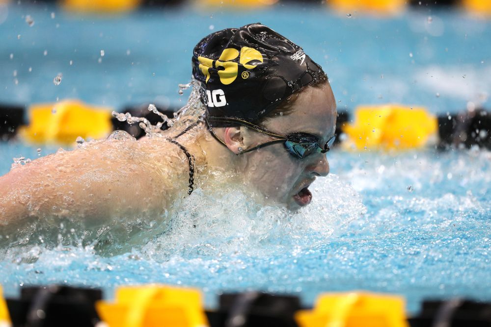 Iowa's Amy Lenderink swims the 200 yard butterfly during a double dual against Wisconsin and Northwestern Saturday, January 19, 2019 at the Campus Recreation and Wellness Center. (Brian Ray/hawkeyesports.com)