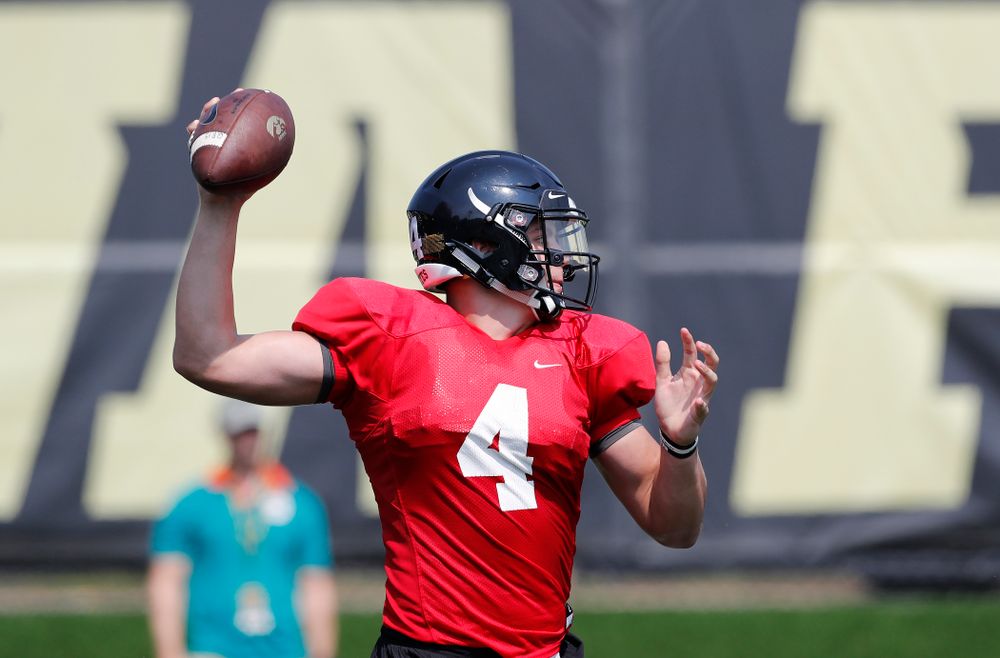 Iowa Hawkeyes quarterback Nathan Stanley (4) during practice No. 7 of fall camp Friday, August 10, 2018 at the Kenyon Football Practice Facility. (Brian Ray/hawkeyesports.com)