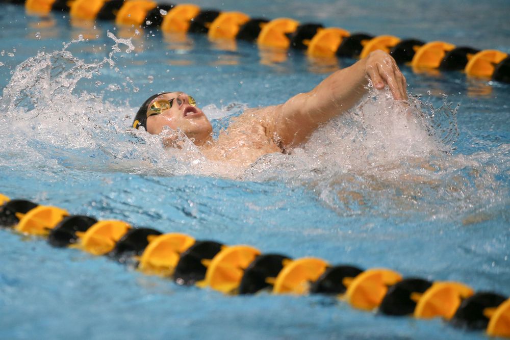 Iowa’s John Colin swims the 200-yard backstroke during the Iowa swimming and diving meet vs Notre Dame and Illinois on Saturday, January 11, 2020 at the Campus Recreation and Wellness Center. (Lily Smith/hawkeyesports.com)