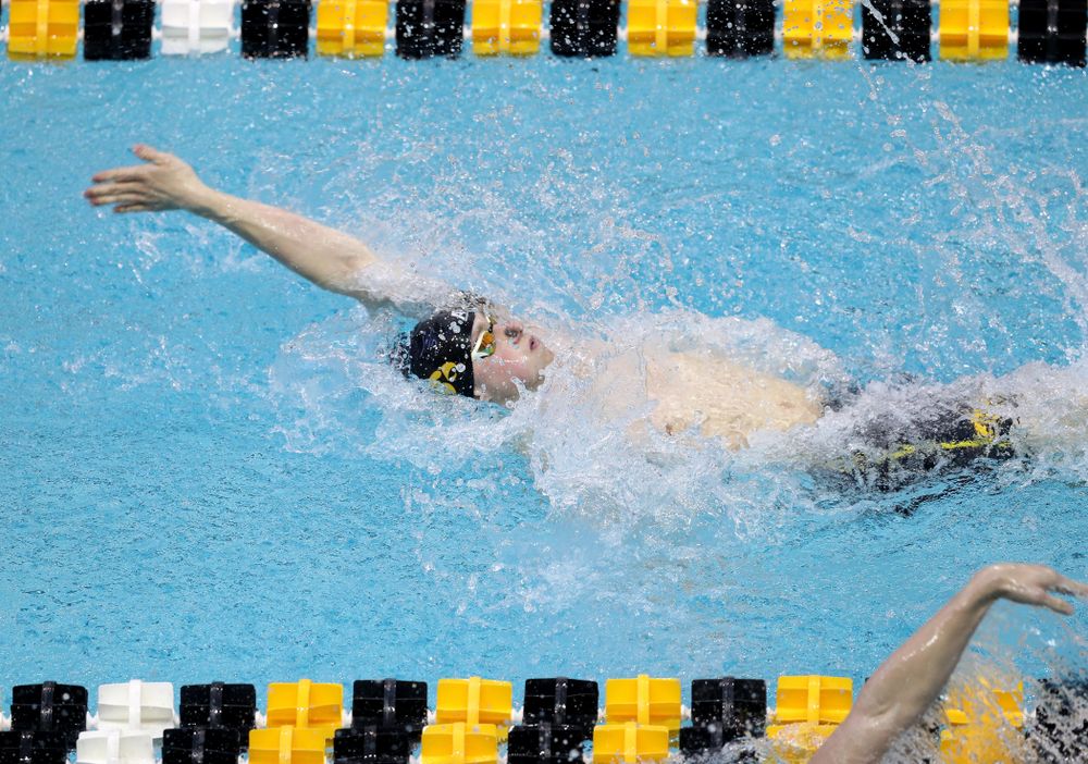 Iowa's John Colin competes in the 100-yard backstroke on the third day at the 2019 Big Ten Swimming and Diving Championships Thursday, February 28, 2019 at the Campus Wellness and Recreation Center. (Brian Ray/hawkeyesports.com)