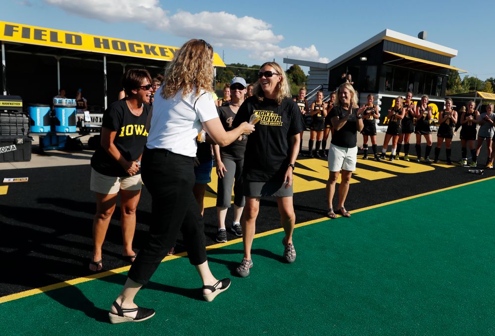 Former members of the Iowa Field Hockey team receive  their letters following the Iowa Hawkeyes game against the Penn Quakers Friday, September 14, 2018 at Grant Field. (Brian Ray/hawkeyesports.com)
