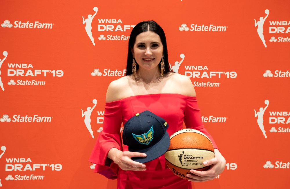 Iowa Hawkeyes forward Megan Gustafson (10) after being selected by the Dallas Wings in the second round of the 2019 WNBA Draft Wednesday, April 10, 2019 at Nike New York Headquarters in New York City. (Brian Ray/hawkeyesports.com)