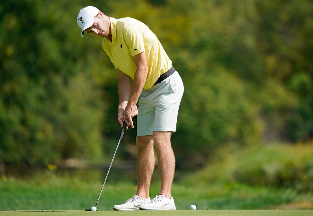 Iowa’s Jake Rowe lines up a putt during the third day of the Golfweek Conference Challenge at the Cedar Rapids Country Club in Cedar Rapids on Tuesday, Sep 17, 2019. (Stephen Mally/hawkeyesports.com)