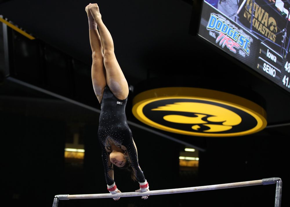 Iowa's Clair Kaji competes on the bars during their meet against Southeast Missouri State Friday, January 11, 2019 at Carver-Hawkeye Arena. (Brian Ray/hawkeyesports.com)