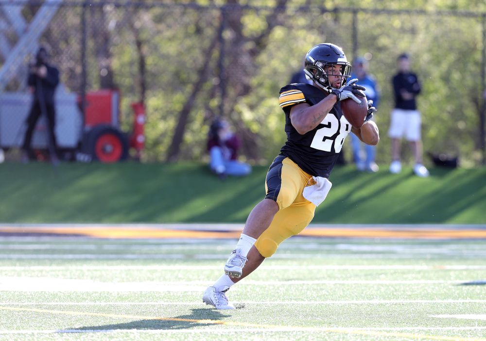 Iowa Hawkeyes running back Toren Young (28) during the teamÕs final spring practice Friday, April 26, 2019 at the Kenyon Football Practice Facility. (Brian Ray/hawkeyesports.com)