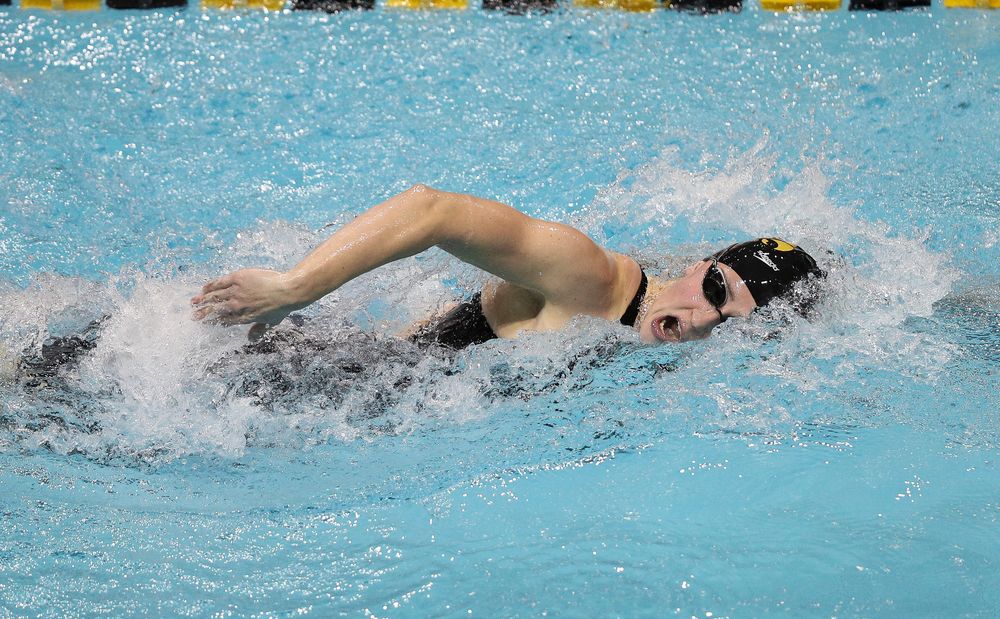 Iowa's Kelly McNamara competes in the 800-yard freestyle relay during the third day of the Hawkeye Invitational at the Campus Recreation and Wellness Center on November 16, 2018. (Tork Mason/hawkeyesports.com)