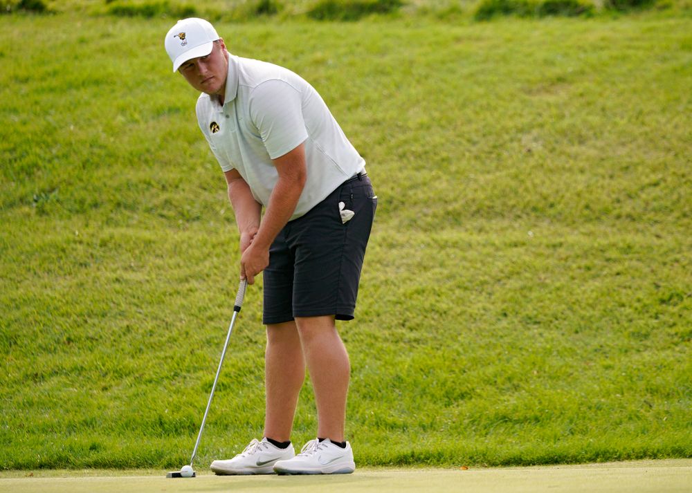 Iowa’s Alex Schaake putts during the second day of the Golfweek Conference Challenge at the Cedar Rapids Country Club in Cedar Rapids on Monday, Sep 16, 2019. (Stephen Mally/hawkeyesports.com)