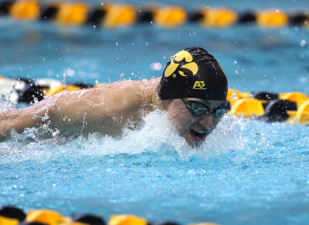 Iowa's Michael Tenney competes in the 200-yard butterfly during the 2019 Big Ten Men's Swimming and Diving Championships Saturday, March 2, 2019 at the Campus Wellness and Recreation Center. (Brian Ray/hawkeyesports.com)