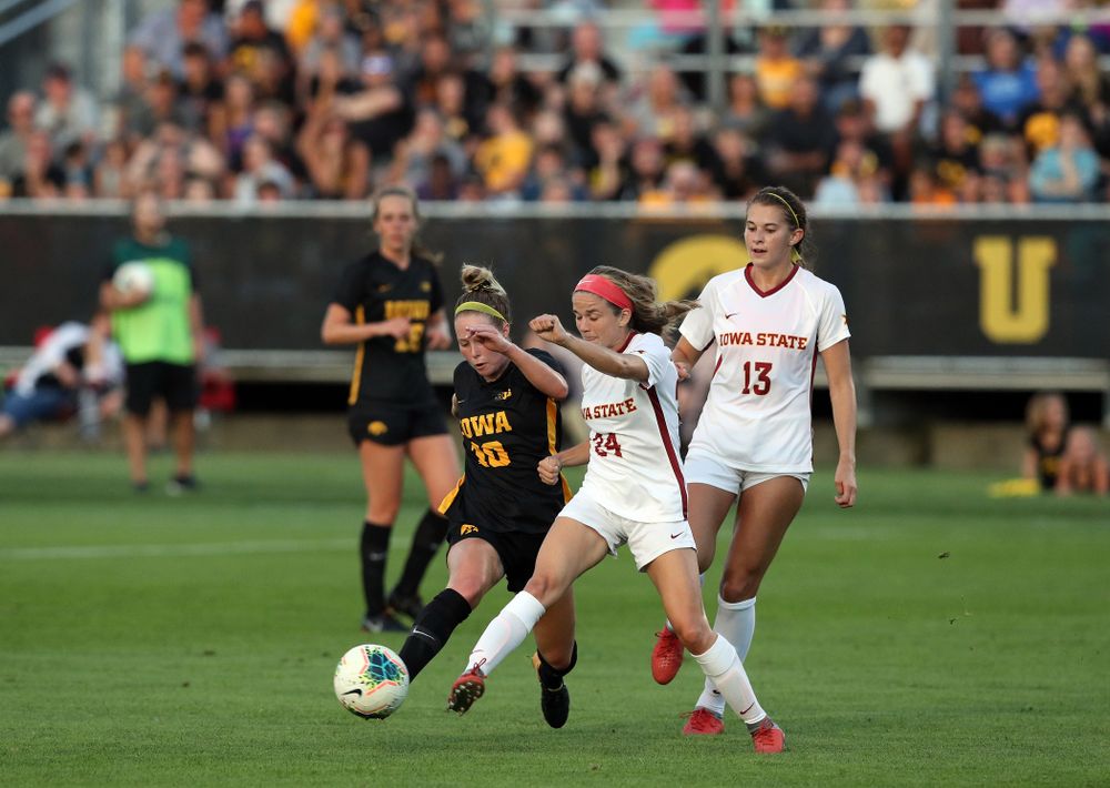 Iowa Hawkeyes midfielder/defender Natalie Winters (10) during a 2-1 victory over the Iowa State Cyclones Thursday, August 29, 2019 in the Iowa Corn Cy-Hawk series at the Iowa Soccer Complex. (Brian Ray/hawkeyesports.com)