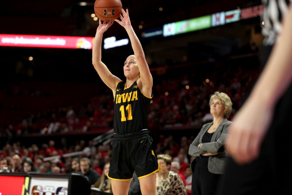 Iowa Hawkeyes guard Megan Meyer (11) against the Maryland Terrapins Thursday, February 13, 2020 at the Xfinity Center in College Park, MD. (Brian Ray/hawkeyesports.com)
