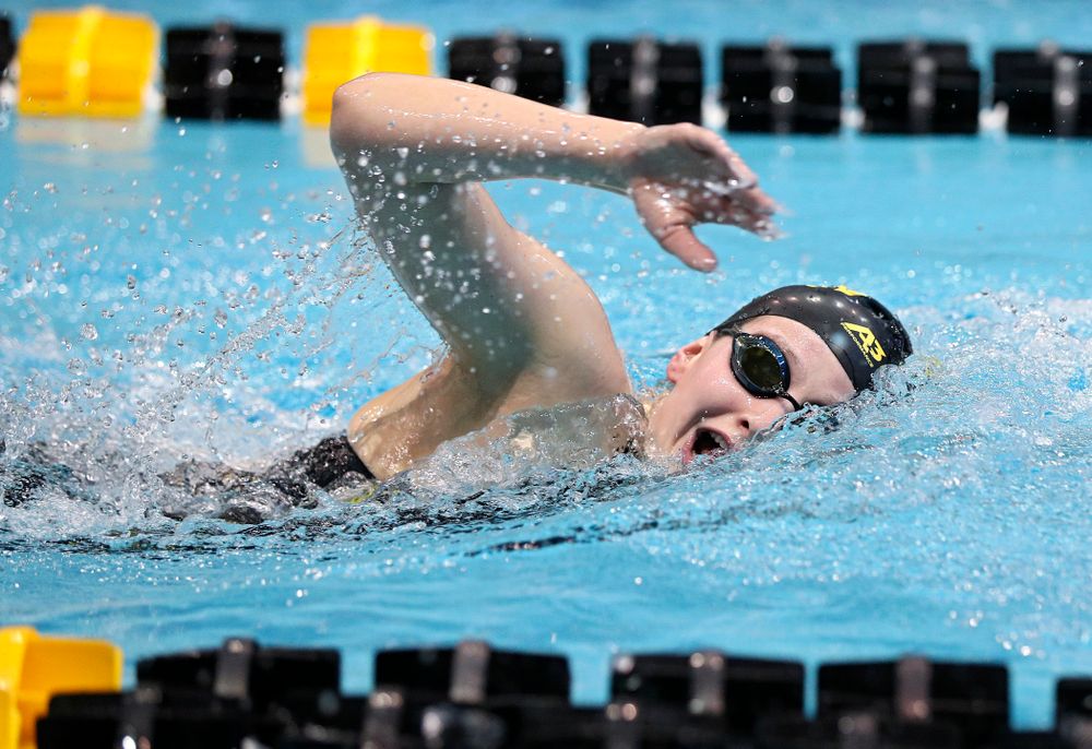 Iowa’s Taylor Hartley swims the women’s 1650 yard freestyle event during the 2020 Women’s Big Ten Swimming and Diving Championships at the Campus Recreation and Wellness Center in Iowa City on Saturday, February 22, 2020. (Stephen Mally/hawkeyesports.com)