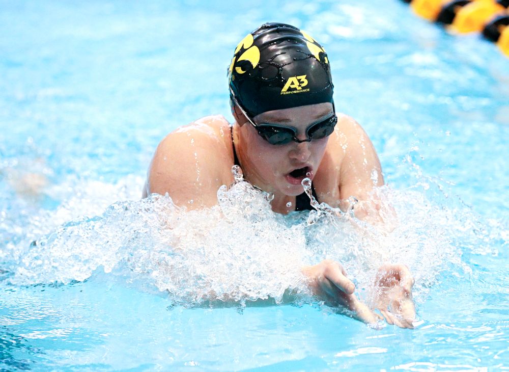 Iowa’s Kelsey Drake swims the women’s 200 yard individual medley preliminary event during the 2020 Women’s Big Ten Swimming and Diving Championships at the Campus Recreation and Wellness Center in Iowa City on Thursday, February 20, 2020. (Stephen Mally/hawkeyesports.com)