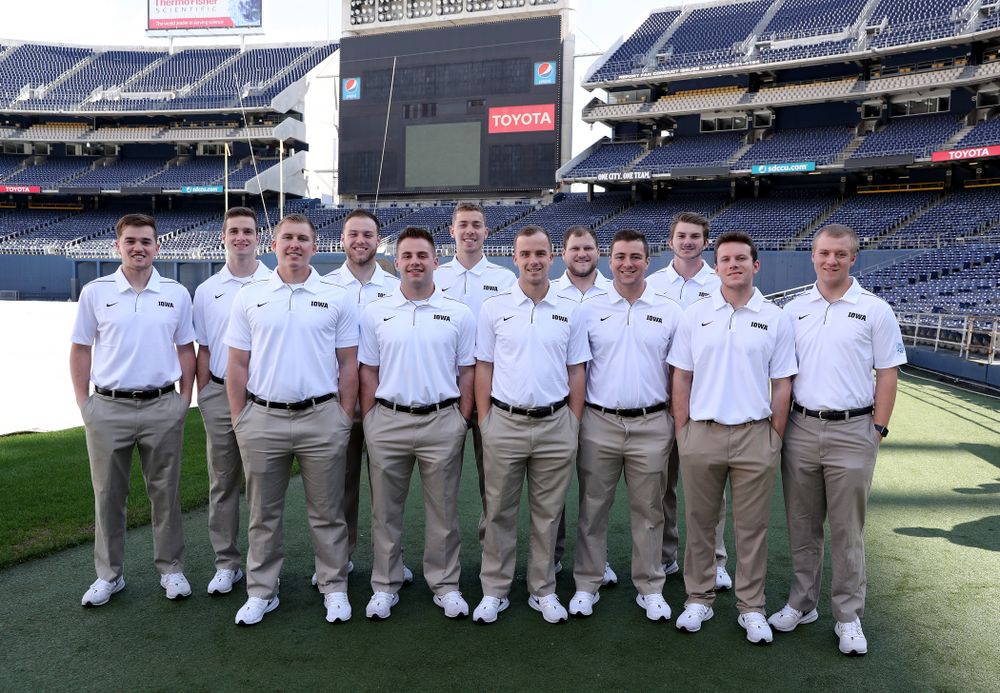 The Hawkeye Football Managers following the team photo Wednesday, December 25, 2019 at SDCCU Stadium in San Diego. (Brian Ray/hawkeyesports.com)