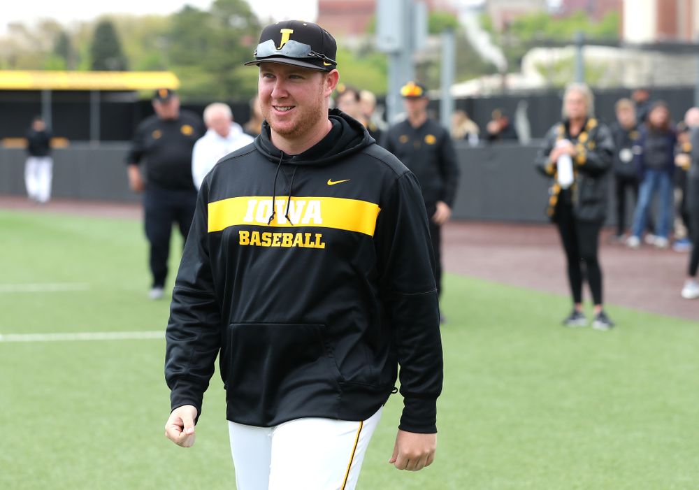 Graduate Assistant Shane Schmidt during senior day festivities before their game against Michigan State Sunday, May 12, 2019 at Duane Banks Field. (Brian Ray/hawkeyesports.com)