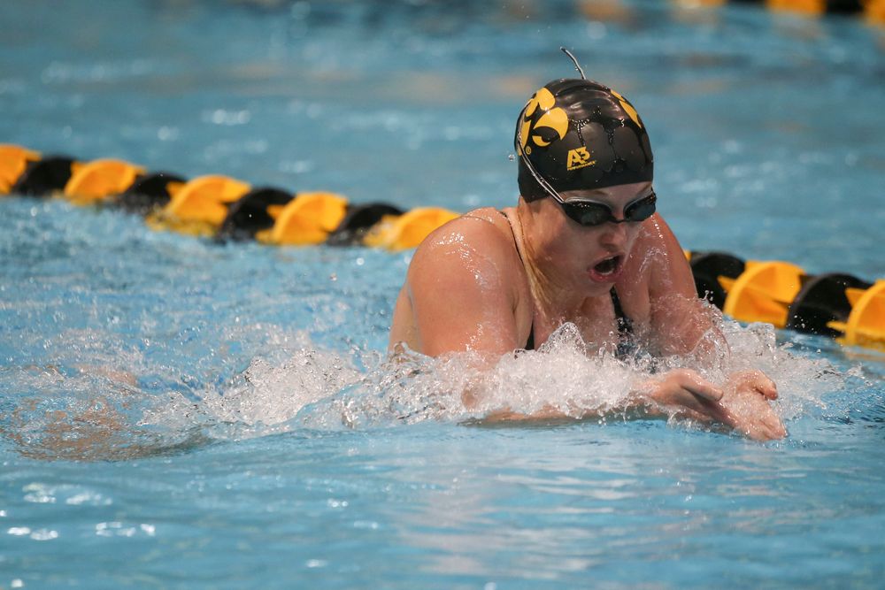 Iowa’s Kelsey Drake swims the 200-yard individual medley during the Iowa swimming and diving meet vs Notre Dame and Illinois on Saturday, January 11, 2020 at the Campus Recreation and Wellness Center. (Lily Smith/hawkeyesports.com)